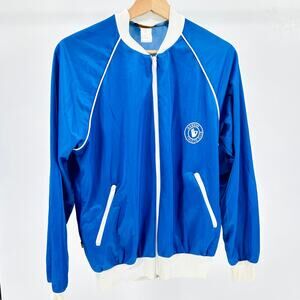 Vintage 80s Sasson Blue White Raglan Polyester Athletic Track Jacket
